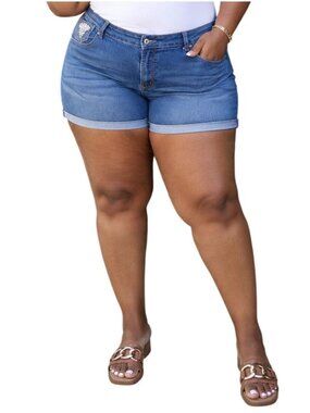 Kiss Therapy Plus Size 22 Shorts Denim Jean Blue Mid-Rise Stretchy Distressed